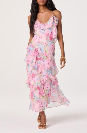 ASTR the Label Amiya Ruffle Maxi Dress in Pink Multi Floral at Nordstrom, Size X-Small