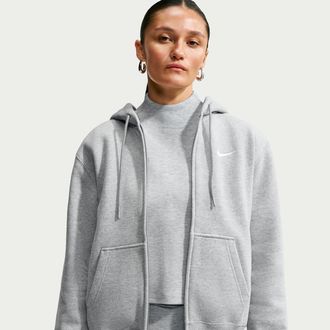 Nike Womens Studio Fleece Medium Weight Full-Zip Hoodie in Grey | IR8304-063