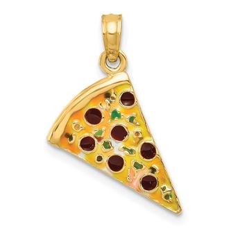 Diamond2Deal 14k Yellow Gold Multi-color Enameled Pizza Slice Pendant
