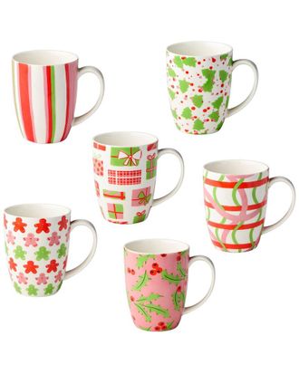 Certified International Scarlet Ribbon Set Of 6 Mugs