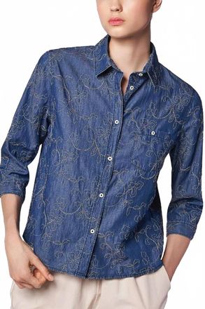 Camicettasnob Embroidered Denim Top In Blue