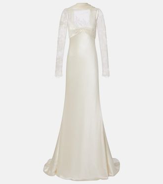 Danielle Frankel Bridal Esme lace-trimmed silk and wool gown