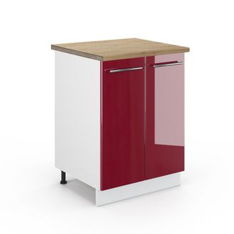 Vicco Mueble Bajo De Cocina Fame-line, Rojo Burdeos Alto Brillo, 60 Cm, Et Roble Vicco