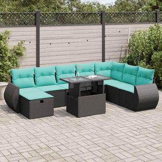 vidaXL Vidaxl Set Sof&aacute;s Jard&iacute;n Y Cojines 9 Pzas Rat&aacute;n Sint&eacute;tico Acacia Gris