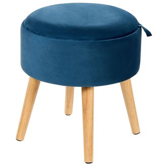 Beliani Puf Taburete Tapizado De Terciopelo Bandeja De Almacenamiento Glamour Tablero S&oacute;lido Patr&oacute;n Azul Marino Neely