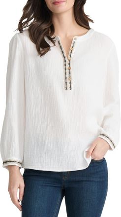 Jones New York Embroidered Trim Gauze Top in Natural White at Nordstrom, Size X-Large