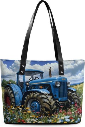 Generic Blue Tractor Farm Flower Tote Bags for Women Cute Shoulder Purses Handbags