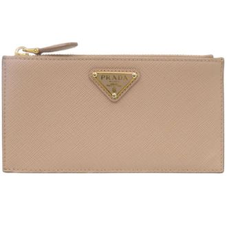 Prada Beige Saffiano Triangle Coin Purse/Coin Case (Pre-Owned)