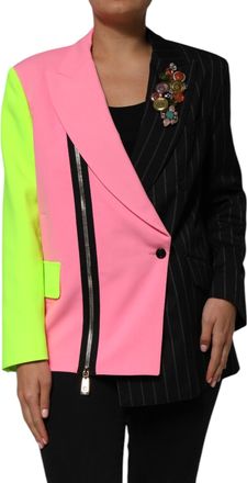 Dolce & Gabbana Womens Multicolor Patchwork Embellished Coat Jacket Clothing