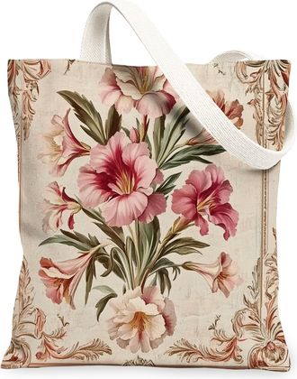Generic Spring Aesthetic Gladiolus Canvas Tote Bag for Shopping 13x15, Vintage Retro Floral Reusable Grocery Print Bag for Women Men, Abstract Flower Aestheti