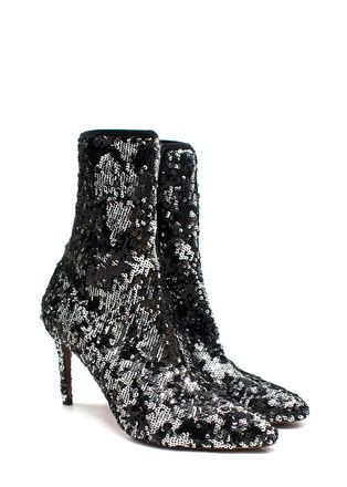 Aquazzura Black Sequin Heel Ankle Boots Size 37.5