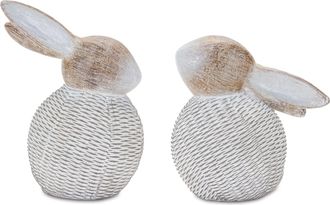 Melrose International Wicker Bunny Figurine (Set of 2) - White, Beige