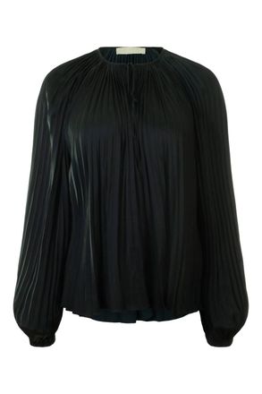 Ulla Johnson Womens Electra Pleated Satin Blouse In Noir