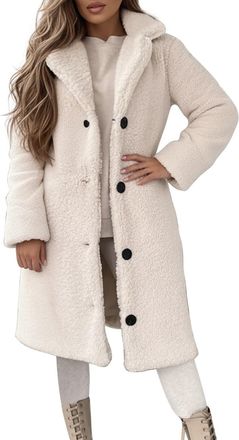 Generic Fur Coat for Women UK Fleece Sherpa Long Jacket Warm Winter Fluffy Teddy Coats Thermal Plush Outwear Loose Oversized Cardigan Casual Plain Button Open