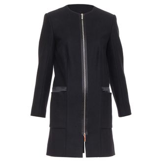 The Row wool blend collarless zip coat