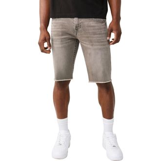 True Religion Ricky Frayed Straight Leg Denim Shorts in Plankton Grey Wash at Nordstrom, Size 32