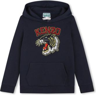 Kenzo Kids Sweatshirts, male, Blue, 4 Y, Embroidered Logo Hoodie Jumper