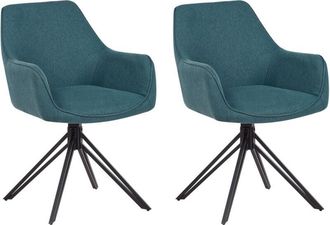 Beliani Beliani - Modern Fabric Dining Chairs Set of 2 Padded Seat Black Metal Legs Swivel Teal Jodar