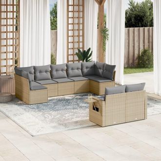 vidaXL Set De Sof&aacute;s De Jard&iacute;n 9 Pzas Con Cojines Rat&aacute;n Sint&eacute;tico Beige Vidaxl