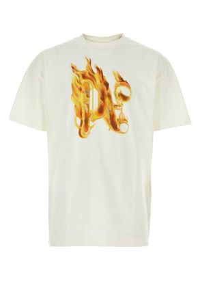 Palm Angels Burning Monogram White Cotton T-Shirt