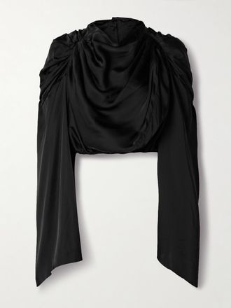 Rick Owens Crop Top In Charmeuse Drappeggiato Claudette - Nero
