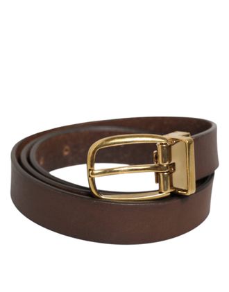 Dolce & Gabbana Brown Classic Gold Metal Logo Buckle Men Mens Belt