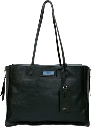 Prada Black Leather Shoulder Bag Tote Bag (Pre-Owned)