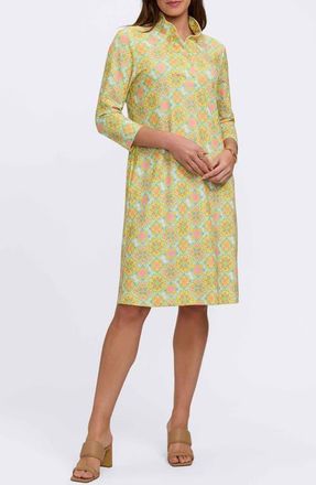 Foxcroft Tammy Tile Print Collared Dress in Yellow Multi at Nordstrom, Size X-Large