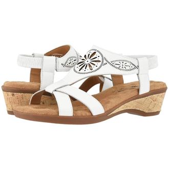 Walking Cradles Kiera Sandals WomensWhite Leather Cutout Wedge Heel HTAT1203