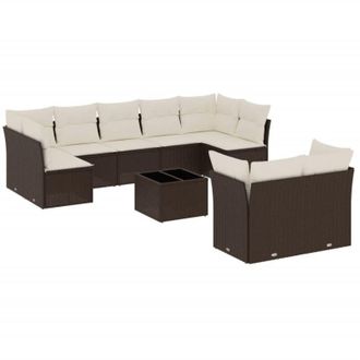 vidaXL Set De Sof&aacute;s De Jard&iacute;n 10 Pzas Y Cojines Rat&aacute;n Sint&eacute;tico Marr&oacute;n Vidaxl