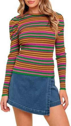 Flying Tomato Stripe Sweater in Pink Green at Nordstrom Rack, Size Medium
