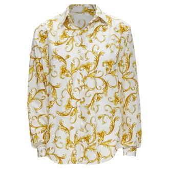 Versace Barocco Rococo white gold floral leaf print cotton shirt EU40 M