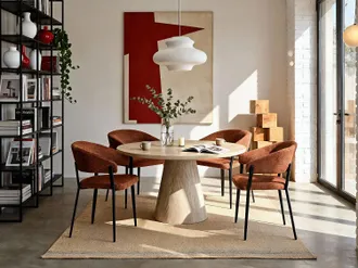 Vente-Unique Sedia con braccioli in Tessuto e Metallo Nero Terracotta - Lotto di 2 - AVRELA