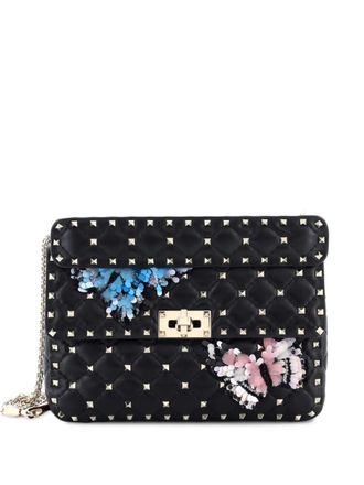 Valentino Garavani Rockstud Spike Flap Bag Embellished Quilted Leather Medium satchel - Nero