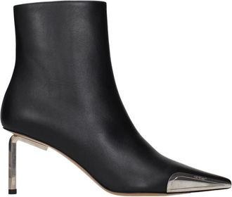 Off-white Leren Enkellaarsjes - Dames - Laarzen met Hak - Zwart - 37 EU - Leer - Schoenen