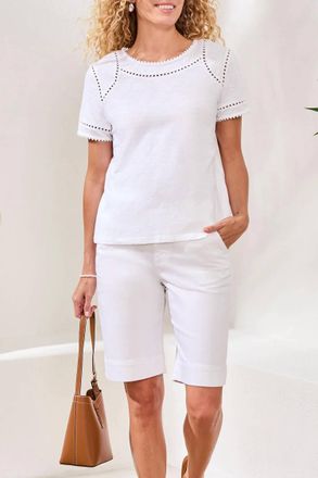 Tribal Dotted Lace Detail Top In White