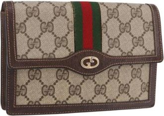 Gucci Pre-owned Vintage GG Canvas Pouch - Dames - Vintage Clutch - Bruin - ONE Size - Leer - Vintage
