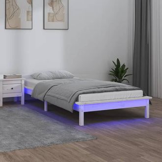 vidaXL Estructura De Cama Con Led Madera Maciza Blanca 75x190 Cm Vidaxl