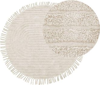 Beliani Alfombra De Algod&oacute;n Beige Claro 140 Cm Flecos Sala De Estar Dormitorio Halfeti