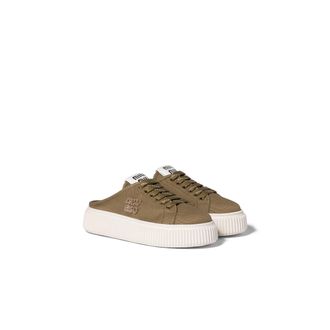 Miu Miu Denim Sneaker Mules, Woman, Camouflage Green, Size 36,5