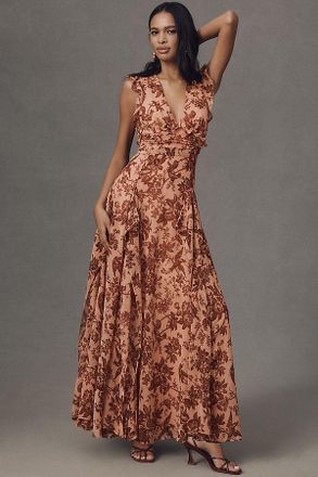 BHLDN Sleeveless V-Neck Pleated Chiffon Maxi Dress