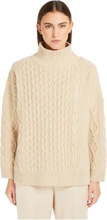 Max Mara Turtlenecks, female, Beige, Size: L Patchwork Wool Polo-neck Sweater