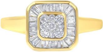 House of Brilliance 10K Yellow Gold 1/2 Cttw Diamond Square Cocktail Ring at Nordstrom, Size 7.5