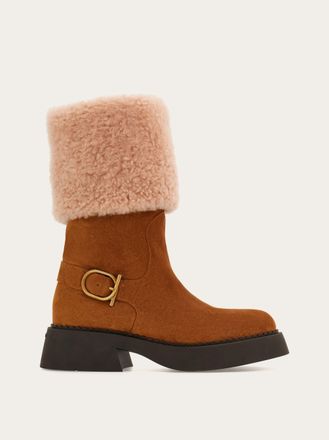 Ferragamo Women Ankle boot with chunky shearling detail Brown Size 10.5