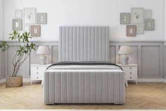 Sloomy Madison Plush Bed Frame With 50 Upholstered Headboard in Silver | Size: King