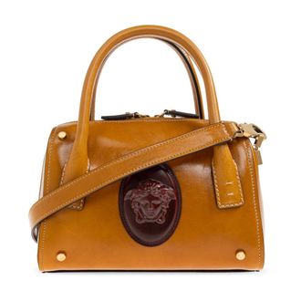 Versace Tassen, Dames, Bruin, ONE Size, Leer, Ruime Kleine Leren Boston Tas