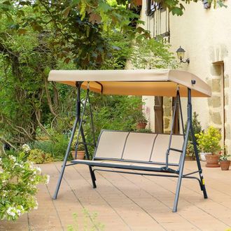 OUTSUNNY 3 Seater Garden Swing Patio Hammock w/ Canopy for Outdoor in Beige