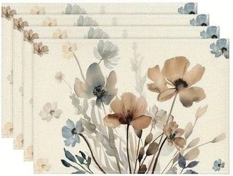 No Brand Manteles Individuales Con Estampado Floral - Lino - Varios Colores - Manteles Individuales Grandes - 45x30cm - Juego De 4