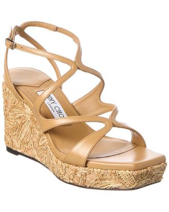 Jimmy Choo London Ayla 85 Leather & Raffia Wedge Sandal