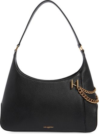 Karl Lagerfeld Lyon Pebbled Leather Shoulder Bag in Black/Gold at Nordstrom Rack